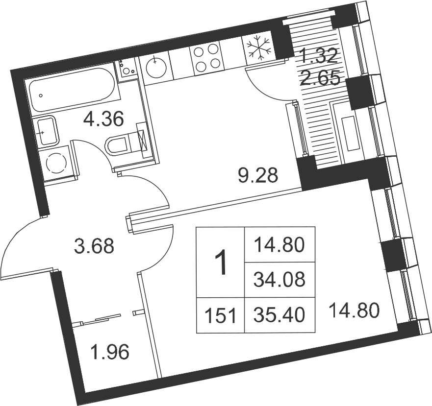 1-комнатная, 35 м² — ЖК ЖК Golden City (Голден сити)
