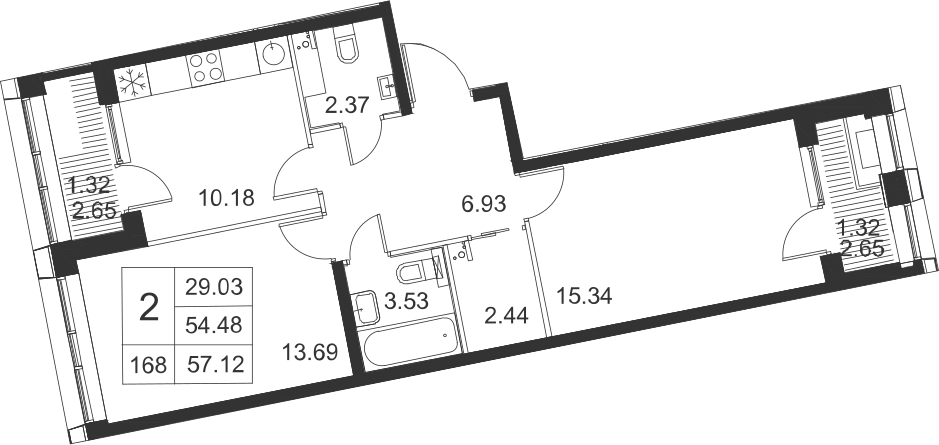 2-комнатная, 57 м² — ЖК ЖК Golden City (Голден сити)