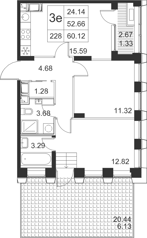 2-комнатная, 60 м² — ЖК ЖК Golden City (Голден сити)