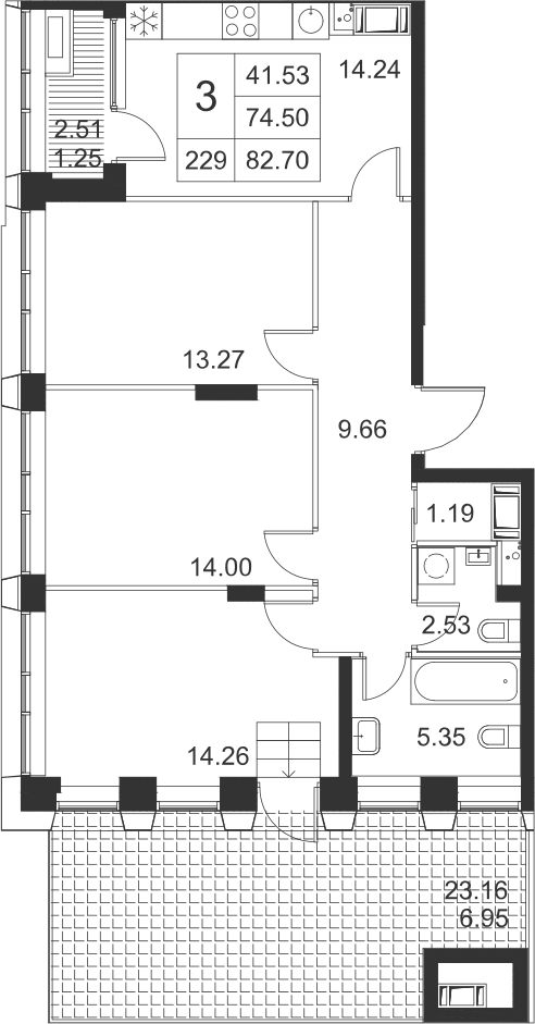 3-комнатная, 83 м² — ЖК ЖК Golden City (Голден сити)