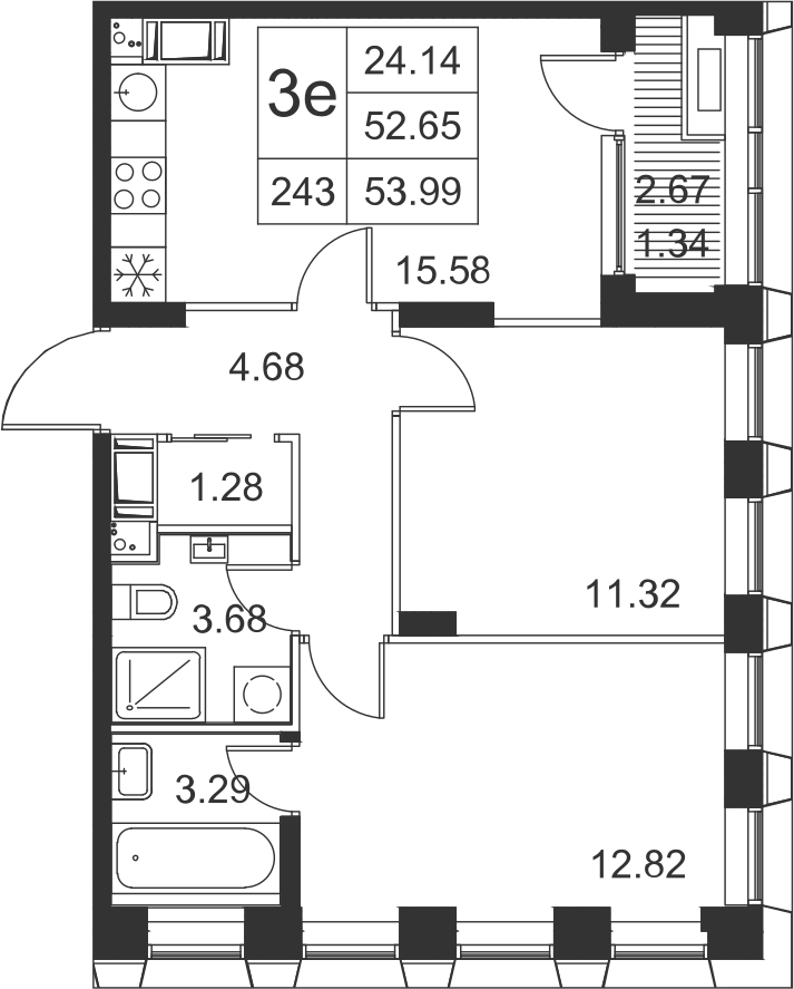 2-комнатная, 54 м² — ЖК ЖК Golden City (Голден сити)