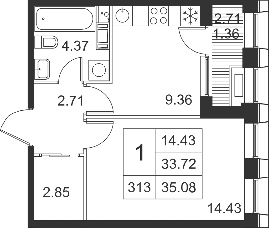 1-комнатная, 35 м² — ЖК ЖК Golden City (Голден сити)