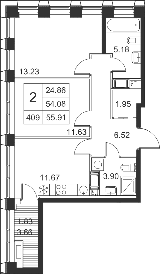2-комнатная, 56 м² — ЖК ЖК Golden City (Голден сити)