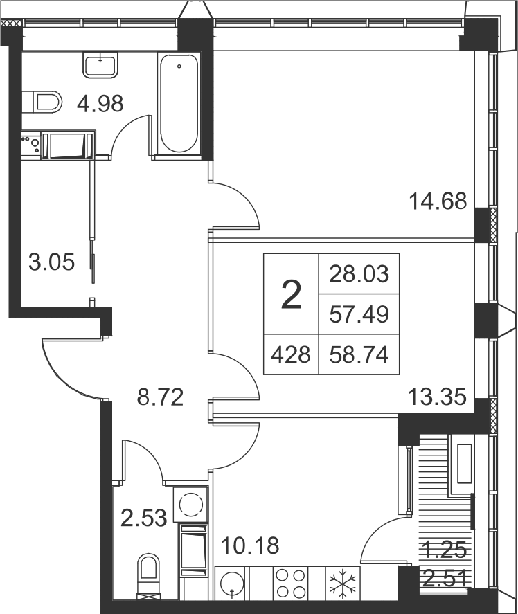 2-комнатная, 59 м² — ЖК ЖК Golden City (Голден сити)