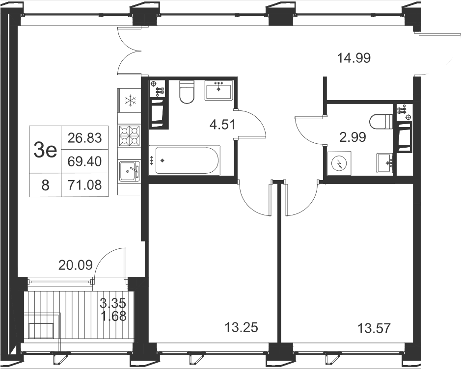 2-комнатная, 71 м² — ЖК ЖК Golden City (Голден сити)