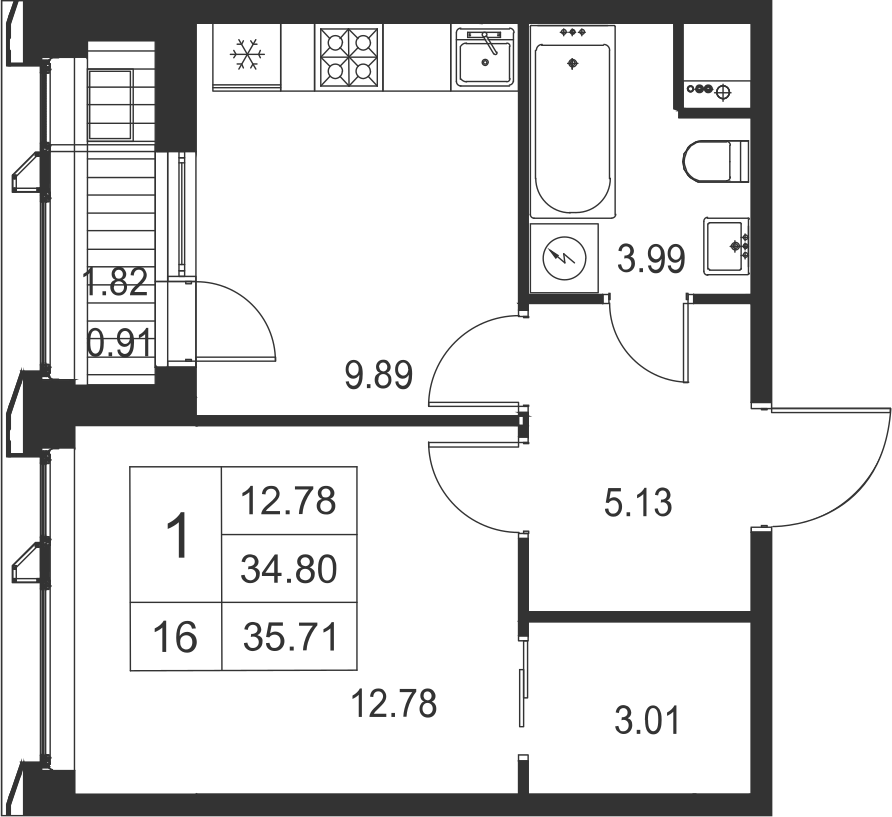 1-комнатная, 36 м² — ЖК ЖК Golden City (Голден сити)