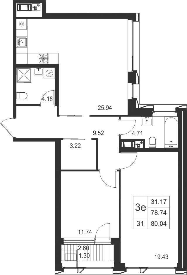2-комнатная, 80 м² — ЖК ЖК Golden City (Голден сити)