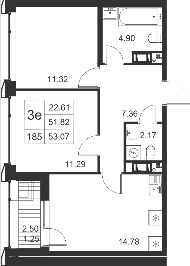 2-комнатная, 53 м² — ЖК ЖК Golden City (Голден сити)