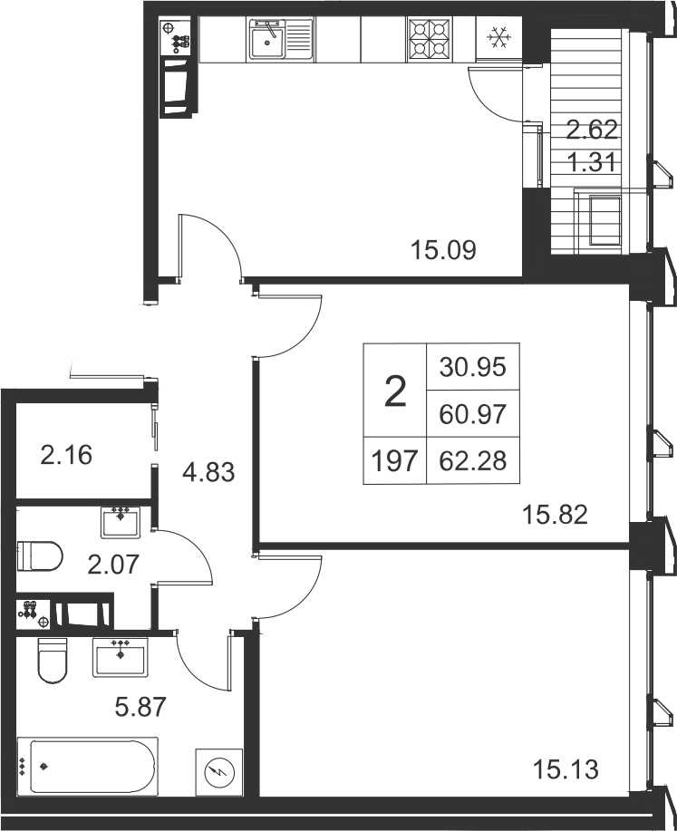 2-комнатная, 62 м² — ЖК ЖК Golden City (Голден сити)