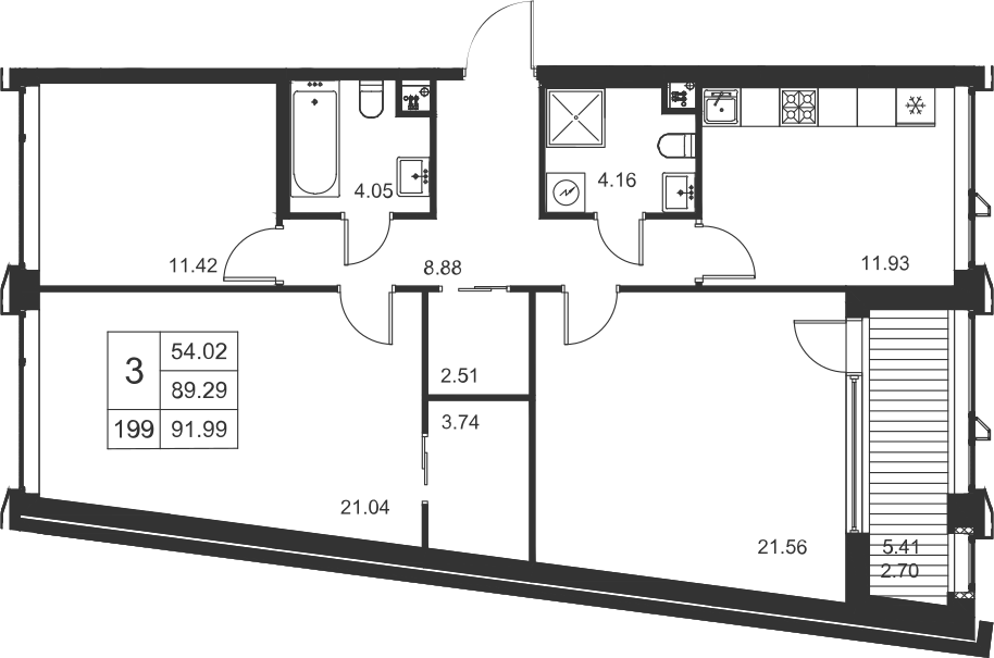 3-комнатная, 92 м² — ЖК ЖК Golden City (Голден сити)