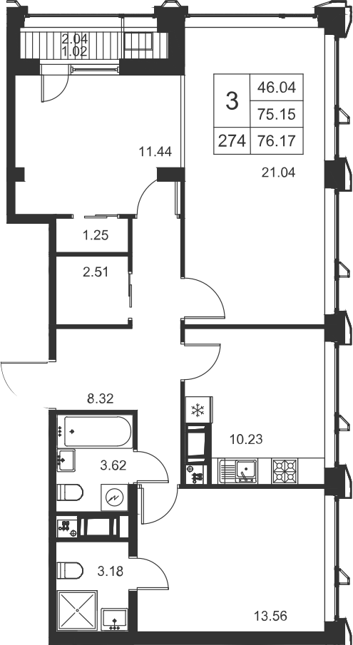 3-комнатная, 76 м² — ЖК ЖК Golden City (Голден сити)