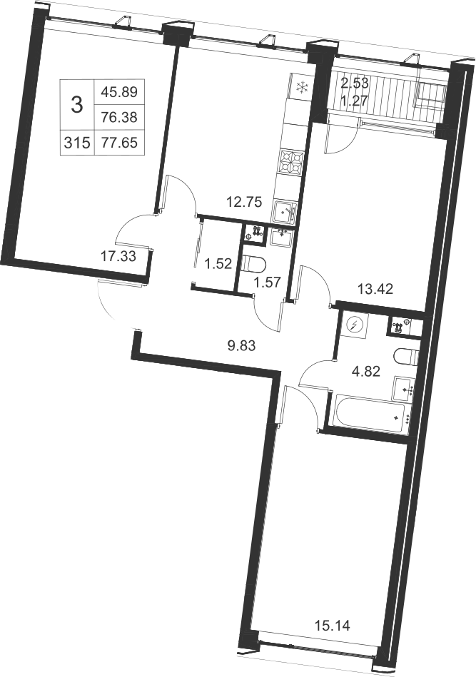 3-комнатная, 78 м² — ЖК ЖК Golden City (Голден сити)
