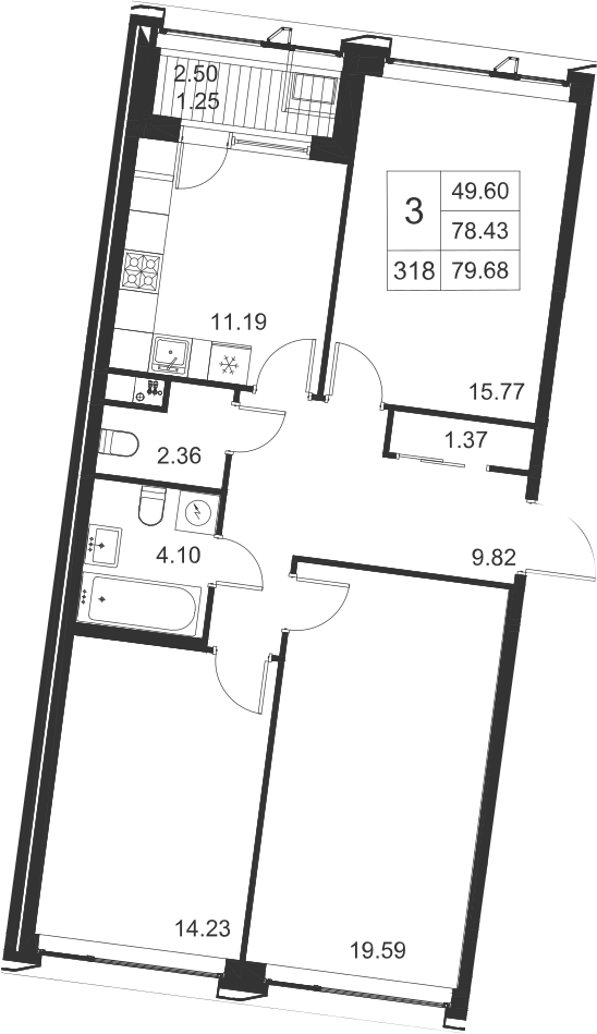 3-комнатная, 80 м² — ЖК ЖК Golden City (Голден сити)