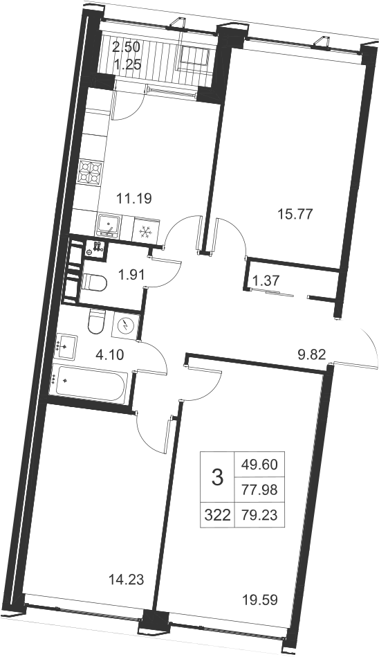 3-комнатная, 79 м² — ЖК ЖК Golden City (Голден сити)