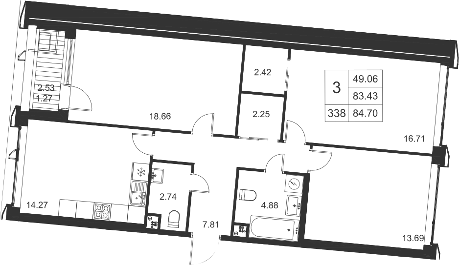 3-комнатная, 85 м² — ЖК ЖК Golden City (Голден сити)