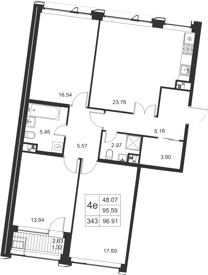 3-комнатная, 97 м² — ЖК ЖК Golden City (Голден сити)