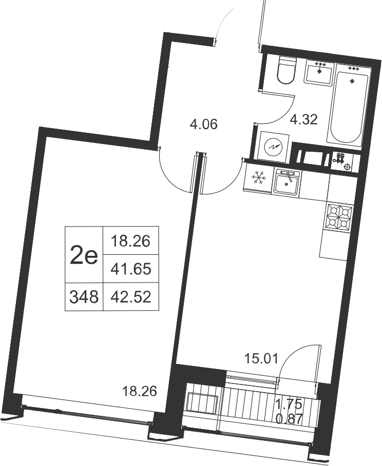 1-комнатная, 43 м² — ЖК ЖК Golden City (Голден сити)