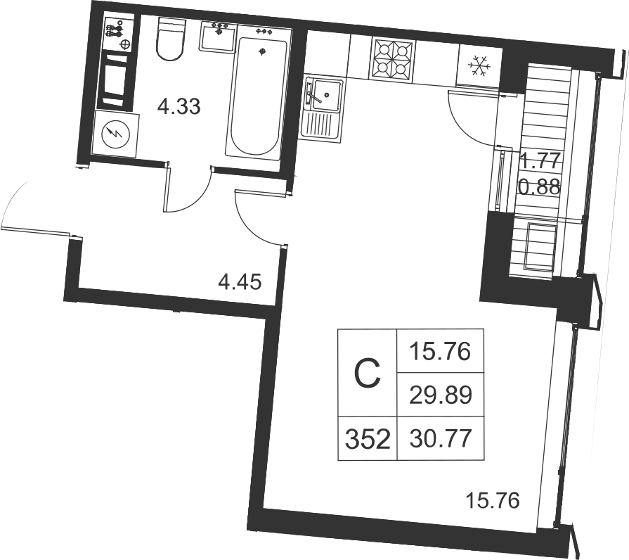 1-комнатная, 31 м² — ЖК ЖК Golden City (Голден сити)