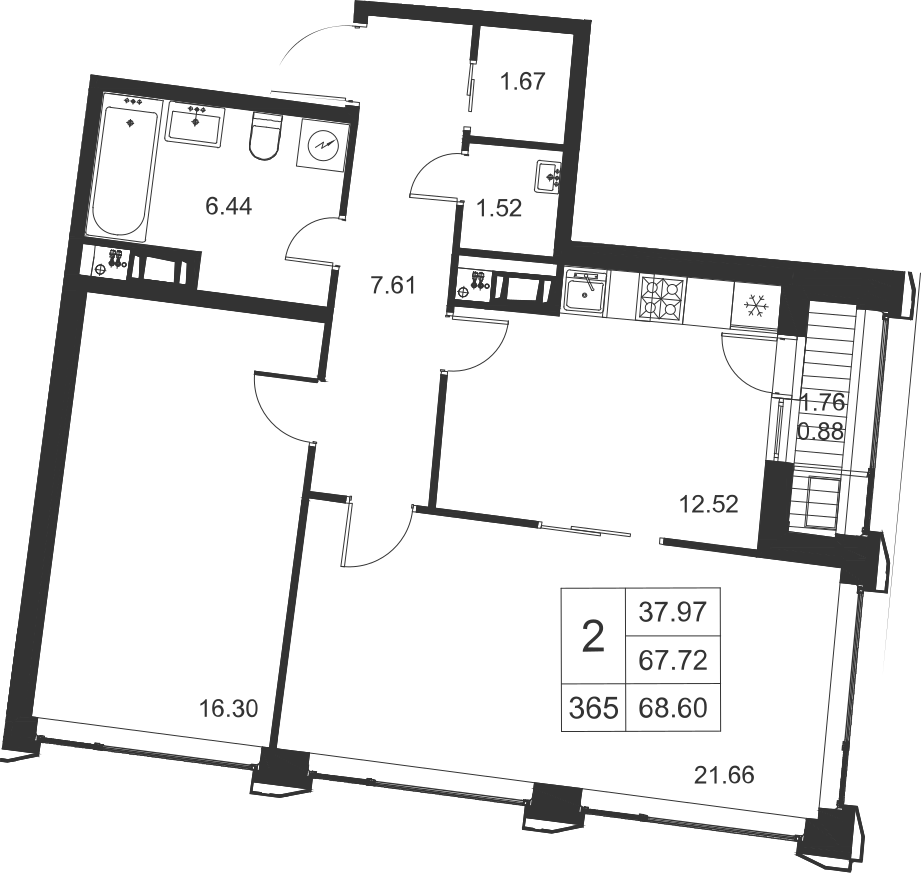 2-комнатная, 69 м² — ЖК ЖК Golden City (Голден сити)
