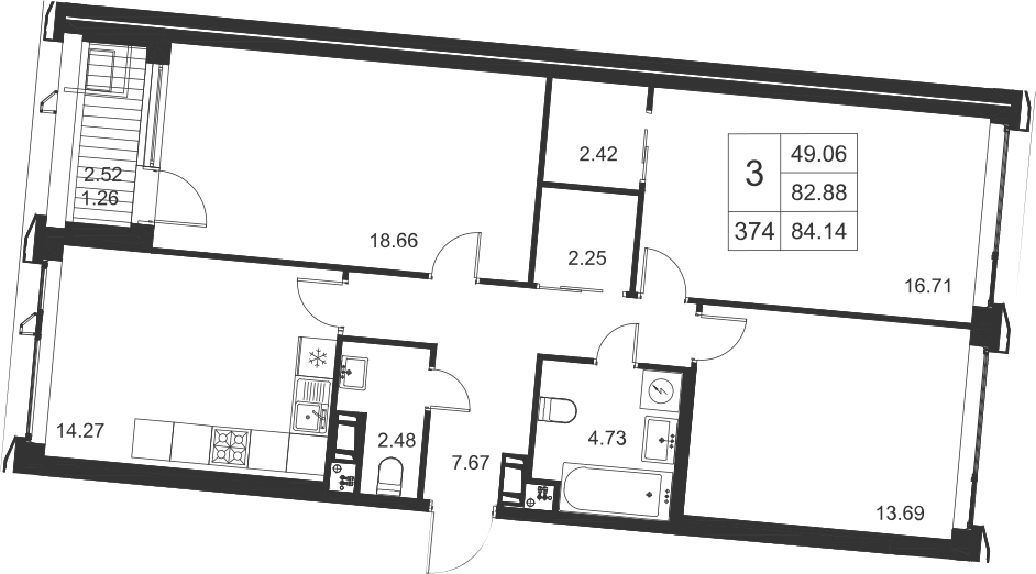 3-комнатная, 84 м² — ЖК ЖК Golden City (Голден сити)