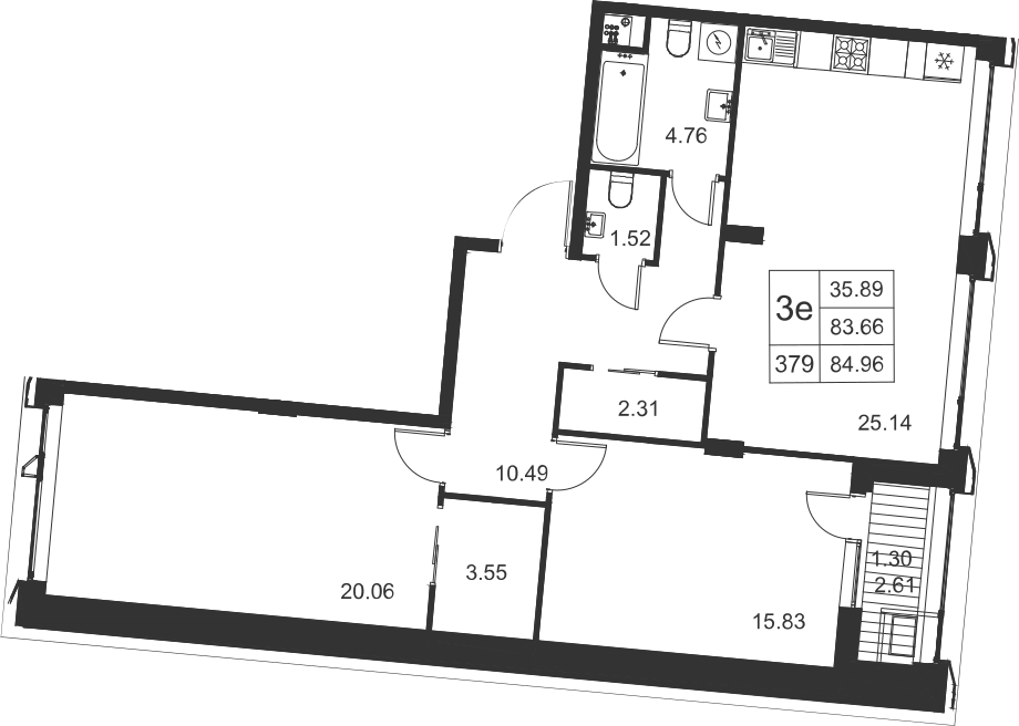 2-комнатная, 85 м² — ЖК ЖК Golden City (Голден сити)