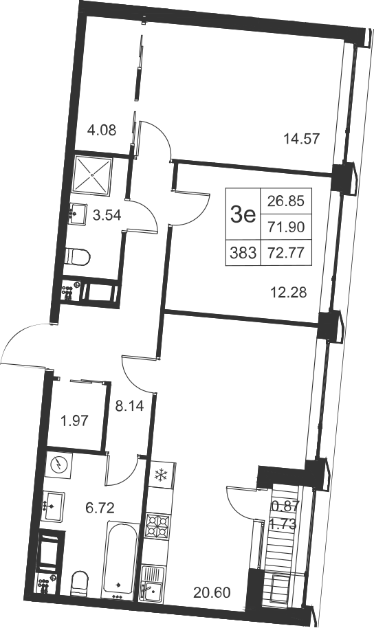2-комнатная, 73 м² — ЖК ЖК Golden City (Голден сити)