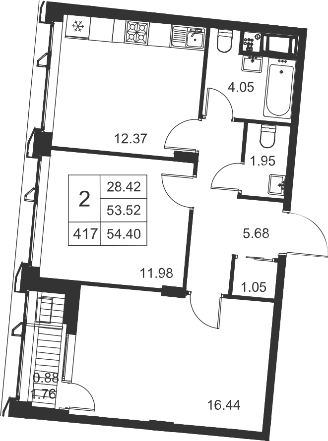 2-комнатная, 54 м² — ЖК ЖК Golden City (Голден сити)