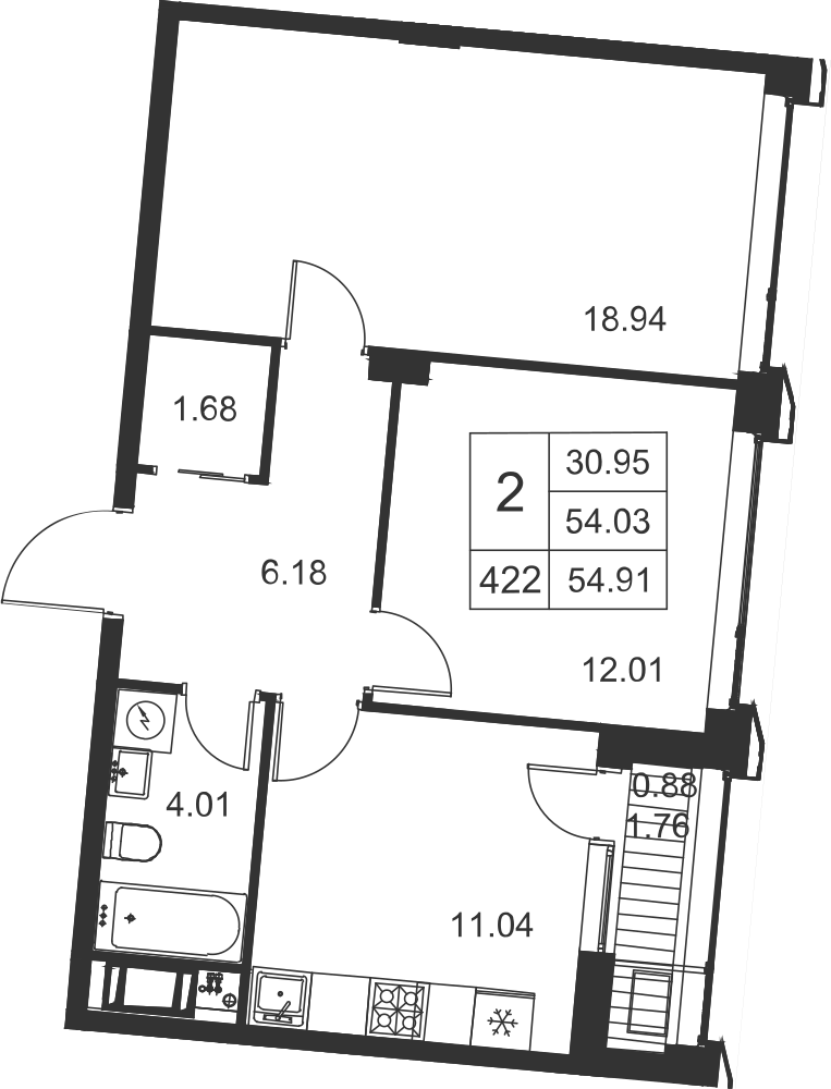 2-комнатная, 55 м² — ЖК ЖК Golden City (Голден сити)