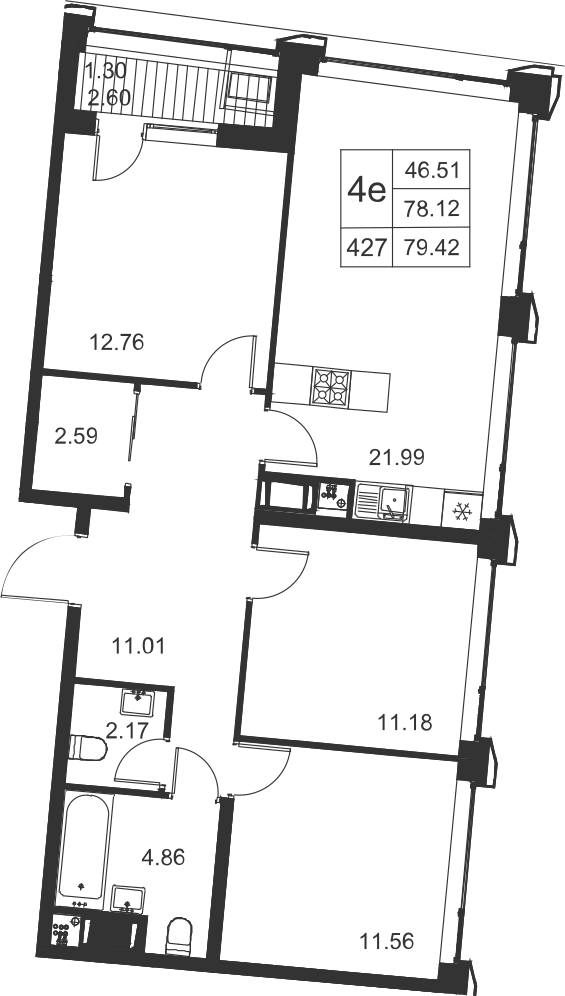 3-комнатная, 79 м² — ЖК ЖК Golden City (Голден сити)