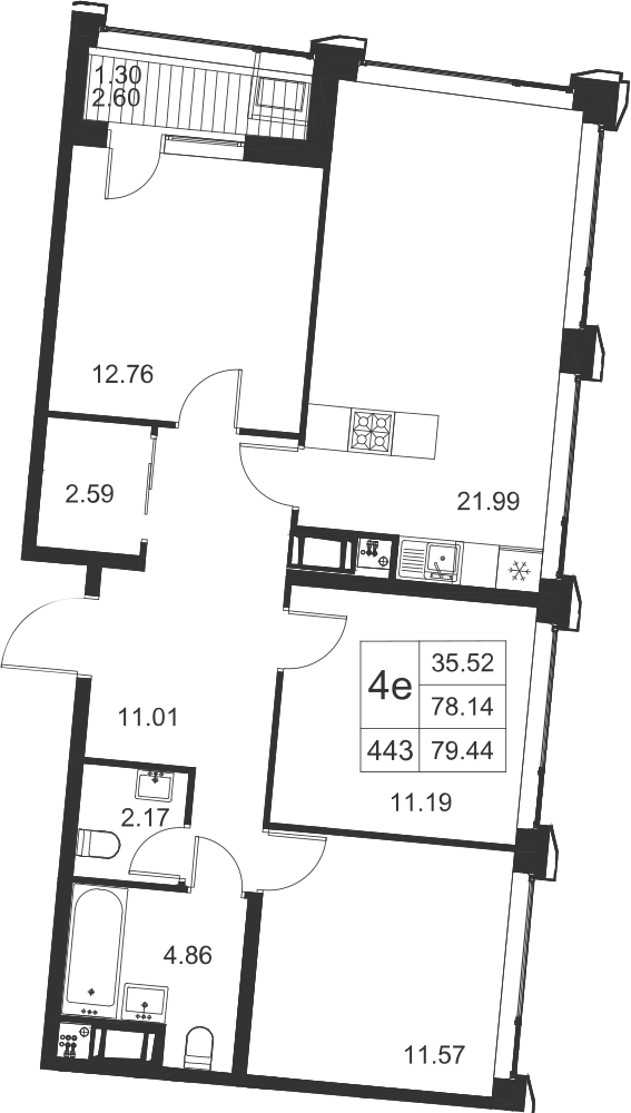 3-комнатная, 79 м² — ЖК ЖК Golden City (Голден сити)
