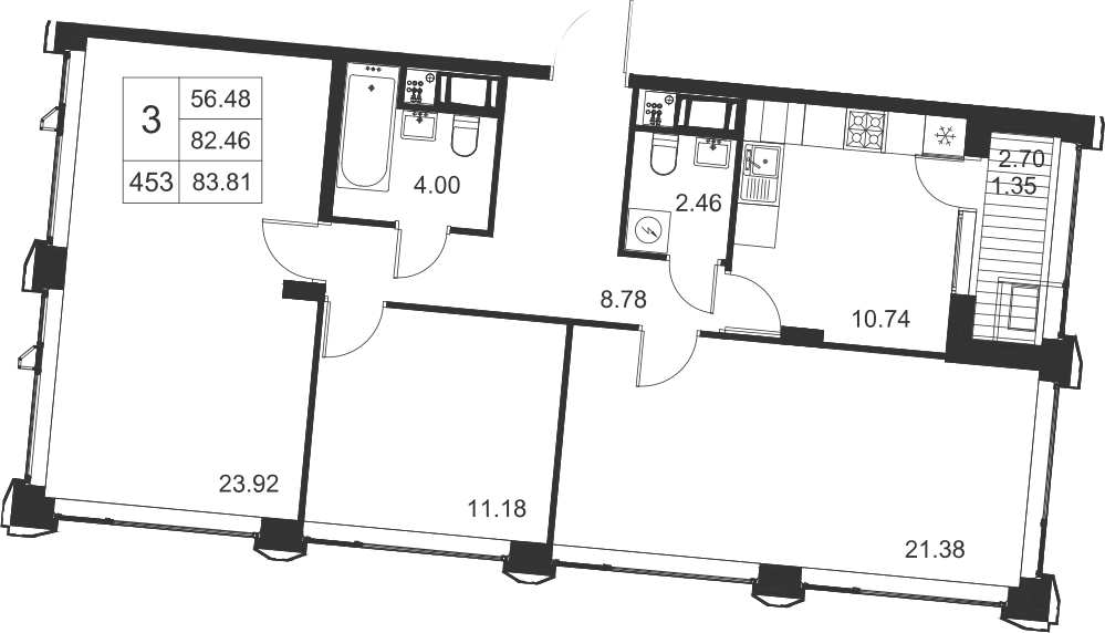 3-комнатная, 84 м² — ЖК ЖК Golden City (Голден сити)