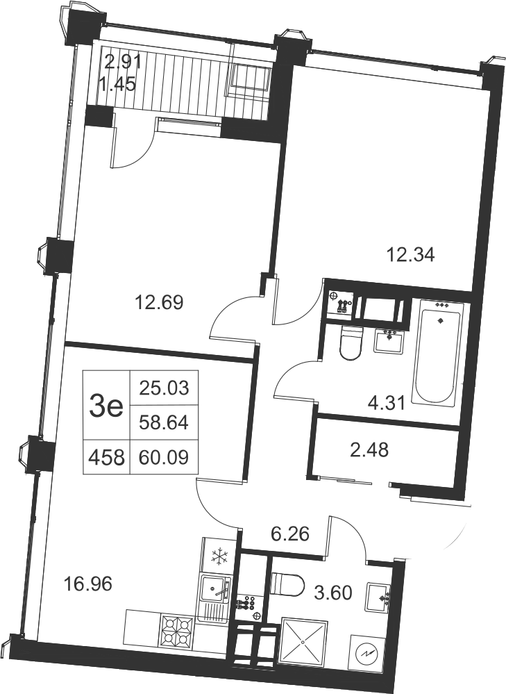 2-комнатная, 60 м² — ЖК ЖК Golden City (Голден сити)