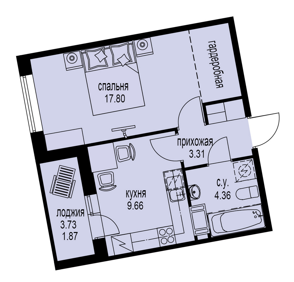 1-комнатная, 37 м² — ЖК ЖК ID Мурино (Айди Мурино)
