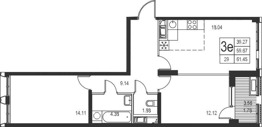 2-комнатная, 60 м² — ЖК ЖК Golden City (Голден сити)