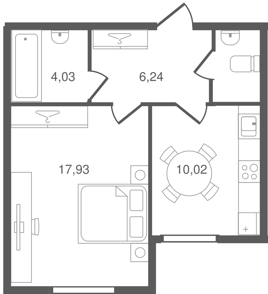 1-комнатная, 41 м² — ЖК ЖК Ювента