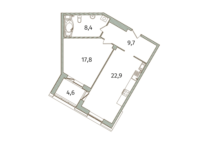 2-комнатная, 63 м² — ЖК МФК Аватар (МФК Avatar)