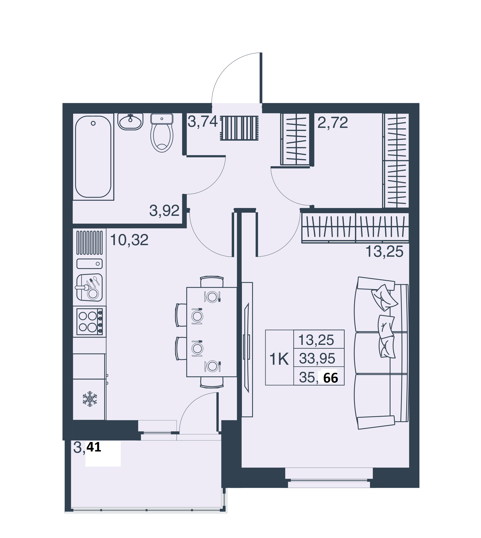 1-комнатная, 34 м² — ЖК ЖК Мурино Парк