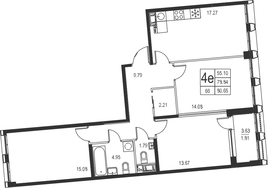 3-комнатная, 81 м² — ЖК ЖК Golden City (Голден сити)
