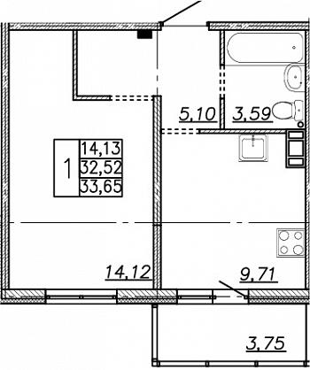 1-комнатная, 34 м² — ЖК ЖК Алгоритм