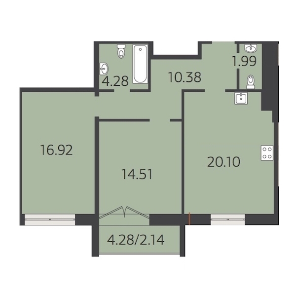 2-комнатная, 70 м² — ЖК Жилой дом Neo (Нео)