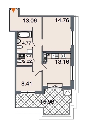 2-комнатная, 56 м² — ЖК ЖК Петровская ривьера