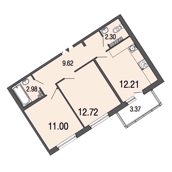 2-комнатная, 51 м² — ЖК ЖК ЭкоСити