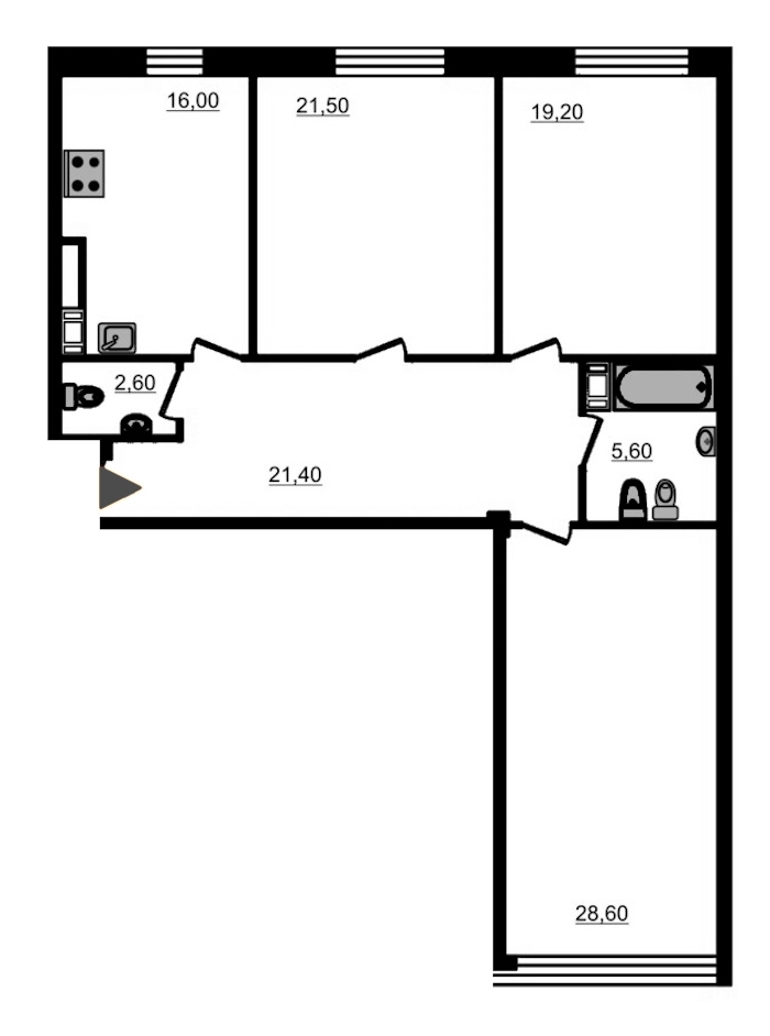 3-комнатная, 118 м² — ЖК ЖК Fusion (Фьюжн)