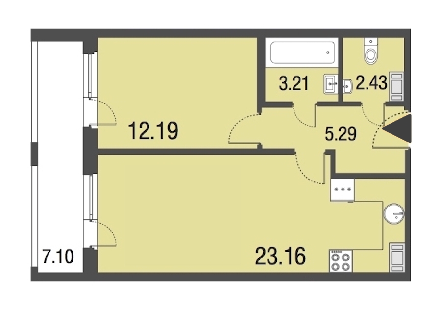 1-комнатная, 46 м² — ЖК Апарт-отель Русские сезоны