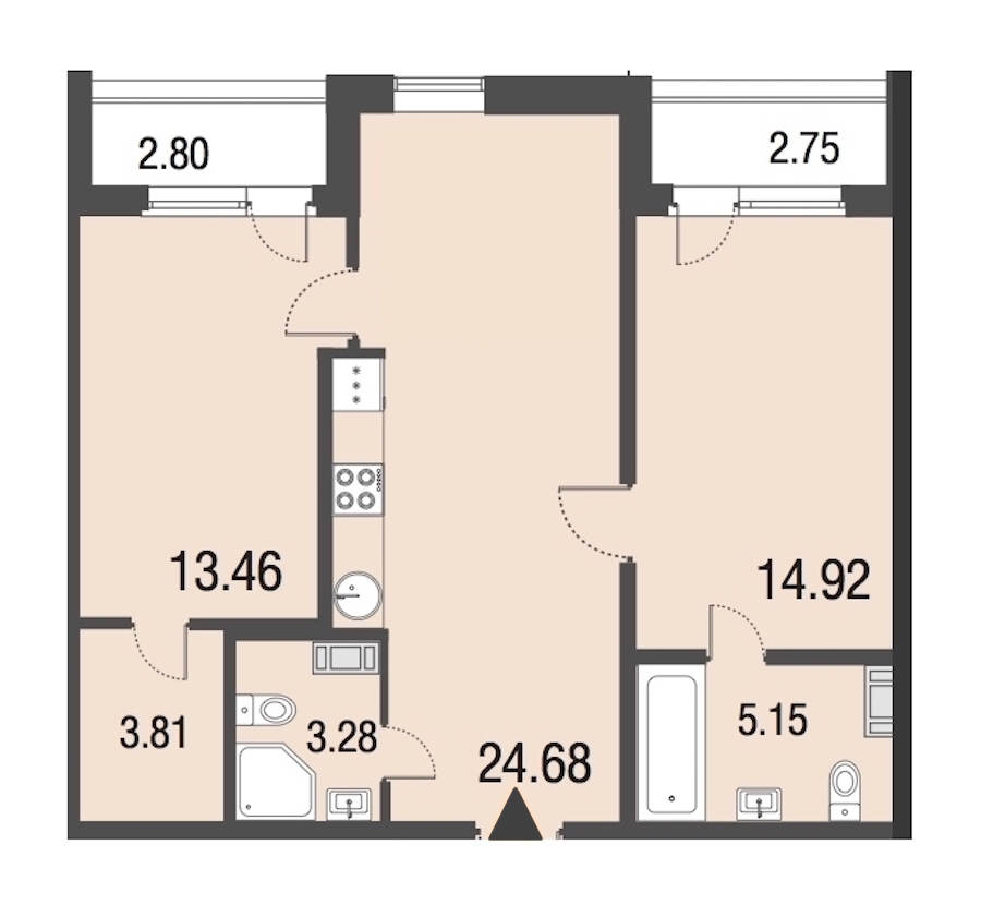 2-комнатная, 65 м² — ЖК Апарт-отель Русские сезоны