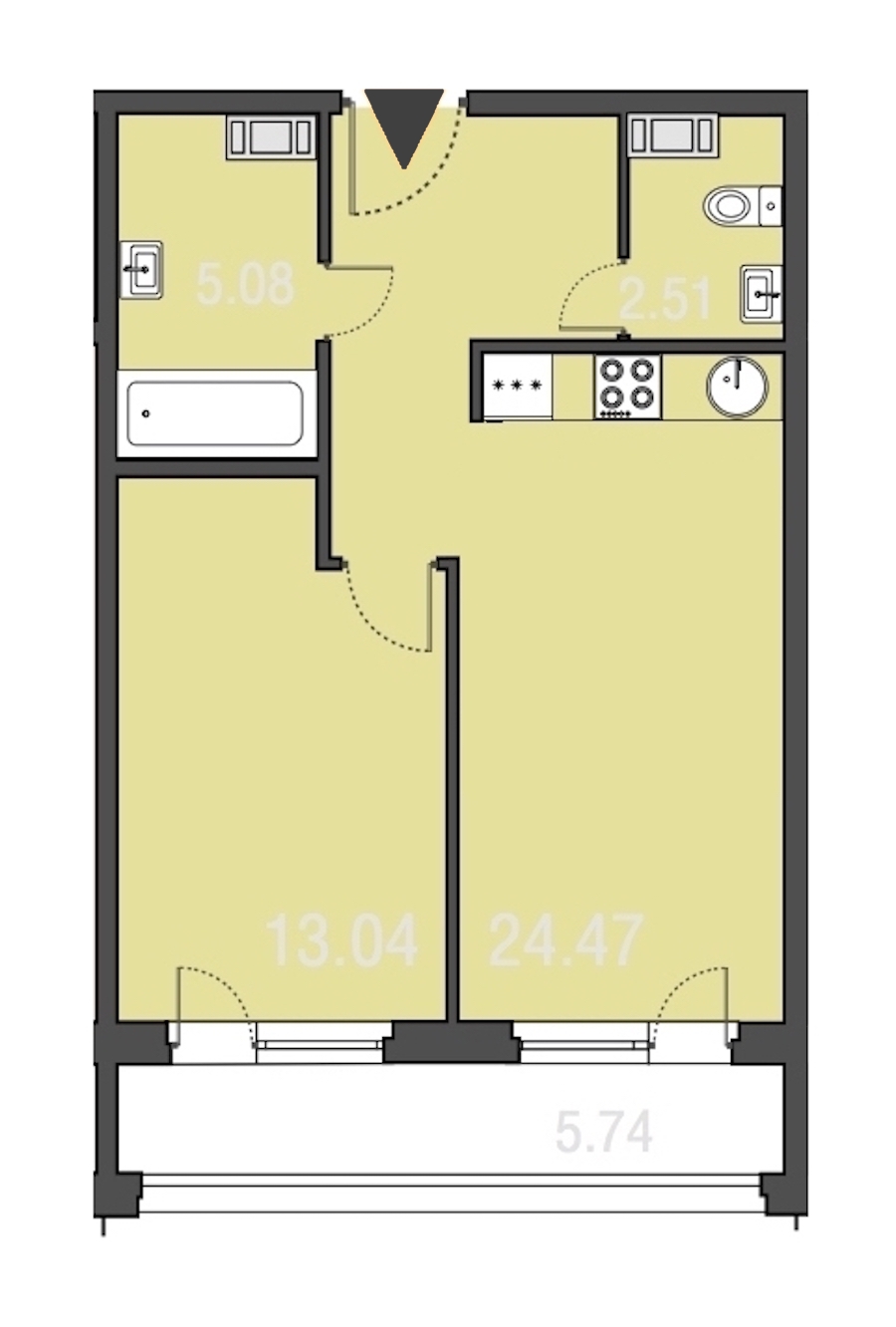 1-комнатная, 45 м² — ЖК Апарт-отель Русские сезоны