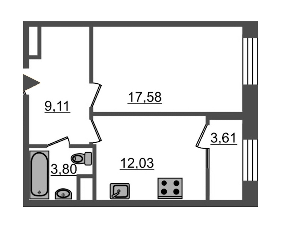 1-комнатная, 46 м² — ЖК ЖК Botanica (Ботаника)