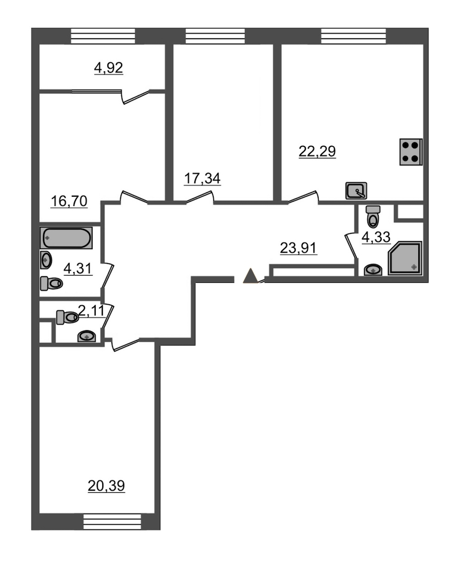 3-комнатная, 116 м² — ЖК ЖК Botanica (Ботаника)