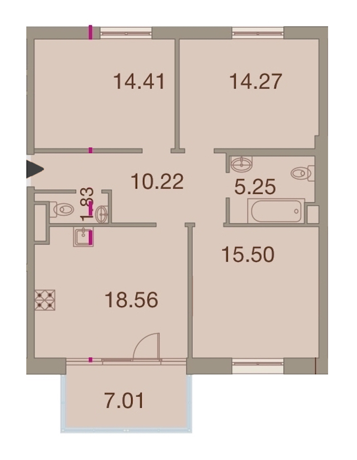 3-комнатная, 84 м² — ЖК ЖК Neva Haus (Нева Хаус)
