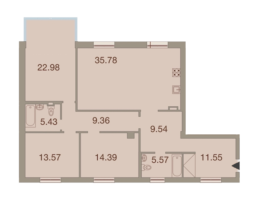 3-комнатная, 128 м² — ЖК ЖК Neva Haus (Нева Хаус)